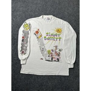 Mens Long Sleeve Jimmy Buffett 1994 Graphic White Tee Made in USA, Size L